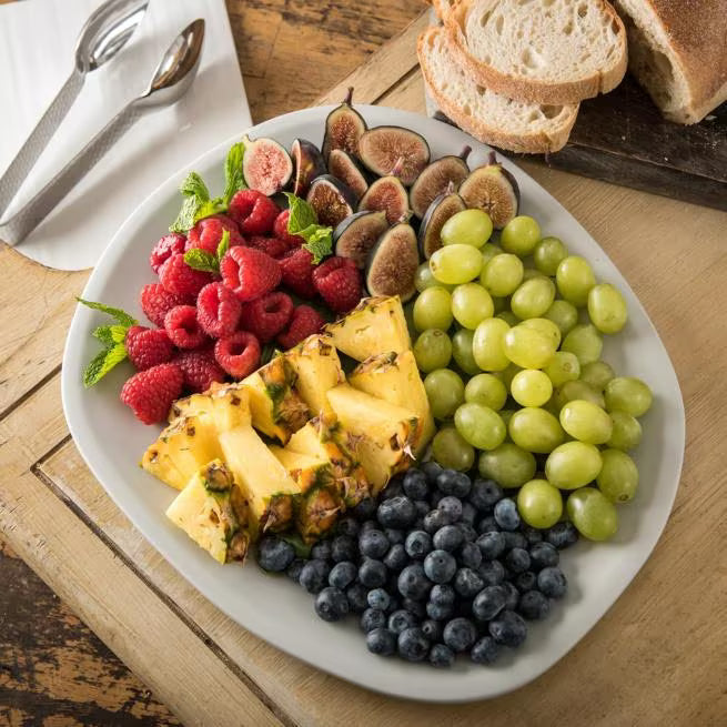 13 Inch Cement Ridge Melamine Oblong Platter with a premium matte finish and shatter resistant construction. Ideal for restaurants, cafes, catering, buffets, and elegant food presentations.