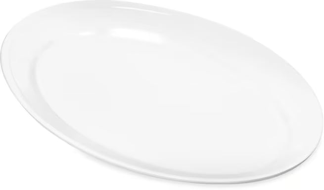 12 x 8.5 Inch White Melamine Oval Platter Tray with commercial grade durability and temperature insulated construction. Ideal for restaurants, cafes, catering, buffets, outdoor dining, and home entertaining.