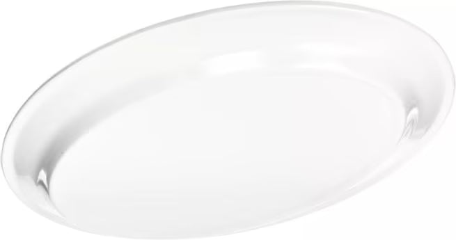 12 x 8.5 Inch White Melamine Oval Platter Tray with commercial grade durability and temperature insulated construction. Ideal for restaurants, cafes, catering, buffets, outdoor dining, and home entertaining.