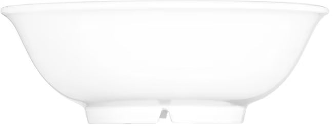24 oz White Melamine Footed Serving Bowl with commercial grade durability and temperature insulated construction. Stain resistant and chip resistant for restaurants, cafes, catering, buffets, and home dining.