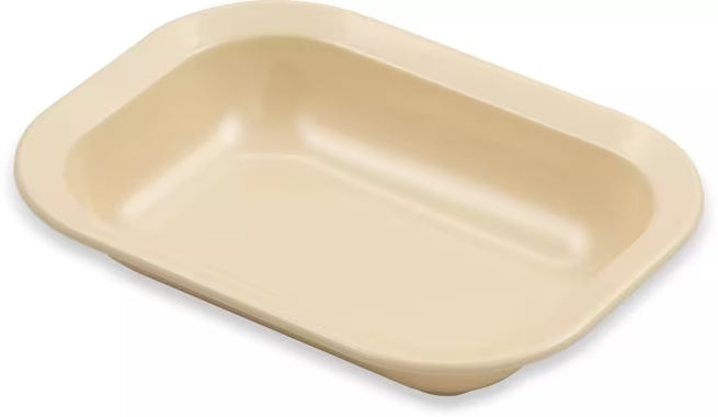28 oz Tan Melamine Rectangle Baker Server with commercial grade durability and traditional styling. Stain resistant, chip resistant, and temperature insulated for restaurants, cafes, catering, buffets, and home dining.