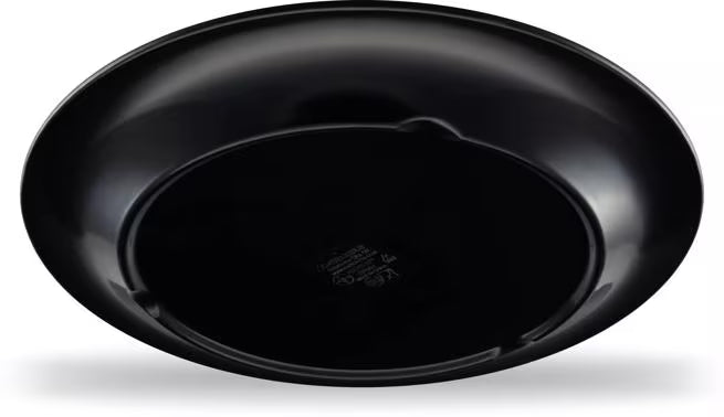 10.5 Inch Black Sierrus Melamine Narrow Rim Dinner Plate with commercial grade durability, shatter resistant construction, and temperature insulated design. Ideal for restaurants, cafes, hospitals, schools, catering, and home dining.