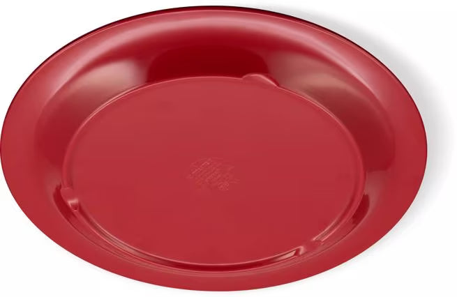 10.5 Inch Red Sierrus Melamine Wide Rim Dinner Plate with commercial grade durability shatter resistant construction and temperature insulated design. Ideal for restaurants cafes hotels catering and home dining.