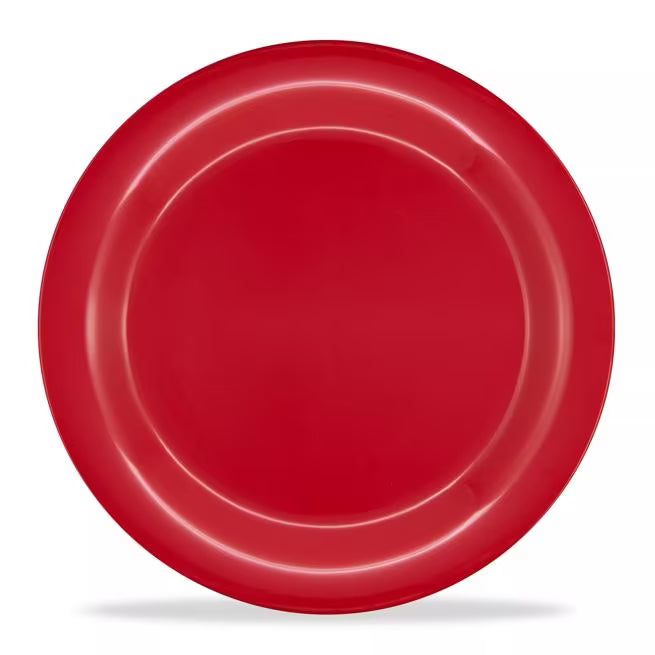10.5 Inch Red Sierrus Melamine Wide Rim Dinner Plate with commercial grade durability shatter resistant construction and temperature insulated design. Ideal for restaurants cafes hotels catering and home dining.