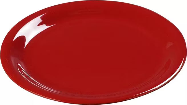 9 Inch Red Sierrus Melamine Narrow Rim Dinner Plate with commercial grade durability shatter resistant construction and temperature insulated design. Ideal for restaurants cafes hospitals schools catering and home dining.