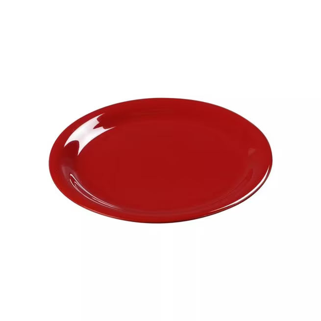 9 Inch Red Sierrus Melamine Narrow Rim Dinner Plate with commercial grade durability shatter resistant construction and temperature insulated design. Ideal for restaurants cafes hospitals schools catering and home dining.
