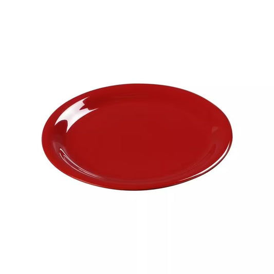 6.5 Inch Red Sierrus Melamine Narrow Rim Pie Plate with commercial grade durability shatter resistant construction and temperature insulated design. Ideal for restaurants cafes bakeries catering and home dining.