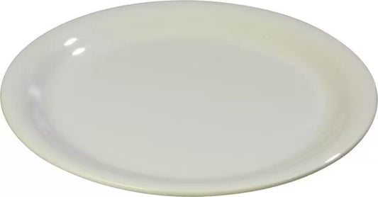 9 Inch Bone Sierrus Melamine Narrow Rim Dinner Plate with commercial grade durability shatter resistant construction and temperature insulated design. Ideal for restaurants cafes hospitals schools catering and home dining.