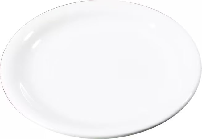 7.25 Inch White Sierrus Melamine Narrow Rim Salad Plate with commercial grade durability shatter resistant construction and temperature insulated design. Ideal for restaurants cafes hospitals schools catering and home dining.