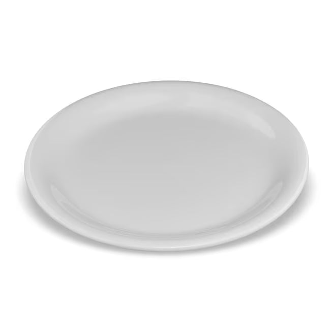 7.25 Inch Bone Sierrus Melamine Narrow Rim Salad Plate with commercial grade durability shatter resistant construction and temperature insulated design. Ideal for restaurants cafes hospitals schools catering and home dining.
