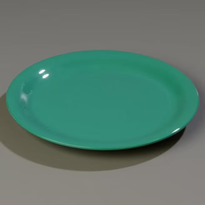 7.5 Inch Meadow Green Sierrus Melamine Wide Rim Salad Plate with commercial grade durability, shatter resistant construction and temperature insulated design. Ideal for restaurants, cafes, hotels, catering and home dining.