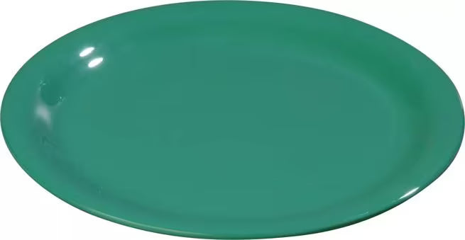 6.5 Inch Meadow Green Sierrus Melamine Narrow Rim Pie Plate with commercial grade durability shatter resistant construction and temperature insulated design. Ideal for restaurants cafes bakeries catering and home dining.