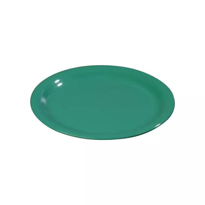 7.5 Inch Meadow Green Sierrus Melamine Wide Rim Salad Plate with commercial grade durability, shatter resistant construction and temperature insulated design. Ideal for restaurants, cafes, hotels, catering and home dining.