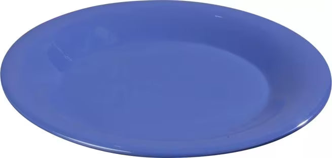9 Inch Ocean Blue Sierrus Melamine Wide Rim Dinner Plate with commercial grade durability, shatter resistant construction and temperature insulated design. Ideal for restaurants, cafes, hotels, catering and home dining.