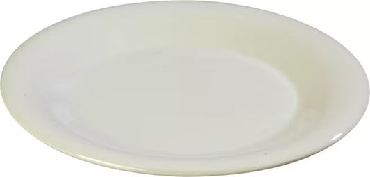 9 Inch Bone Sierrus Melamine Wide Rim Dinner Plate with commercial grade durability, shatter resistant construction and temperature insulated design. Ideal for restaurants, cafes, hotels, catering and home dining.