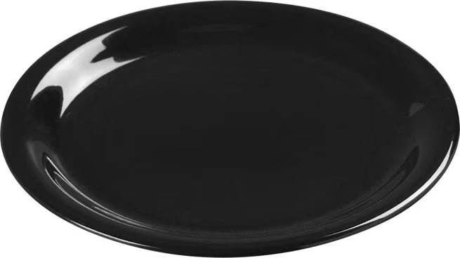 6.5 Inch Black Sierrus Melamine Wide Rim Pie Plate with commercial grade durability, shatter resistant construction and temperature insulated design. Ideal for restaurants, cafes, bakeries, catering and home dining.