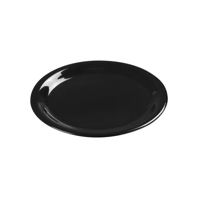 6.5 Inch Black Sierrus Melamine Wide Rim Pie Plate with commercial grade durability, shatter resistant construction and temperature insulated design. Ideal for restaurants, cafes, bakeries, catering and home dining.