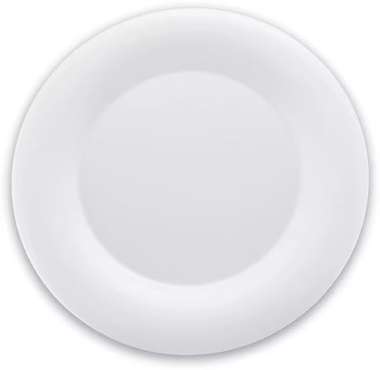 12 Inch White Sierrus Melamine Wide Rim Dinner Plate with commercial grade durability, shatter resistant construction and temperature insulated design. Perfect for restaurants, cafes, hotels, catering and home dining.