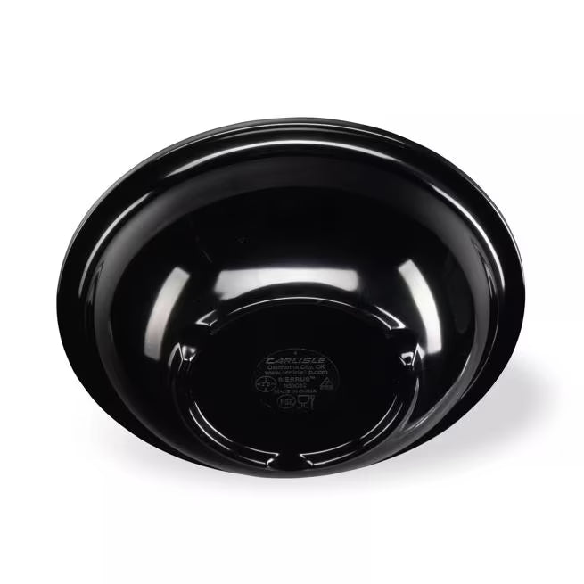 16 oz Black Sierrus Melamine Rimmed Bowl with commercial grade durability, shatter resistant construction and temperature insulated design. Perfect for soups, salads, pasta and foodservice applications.