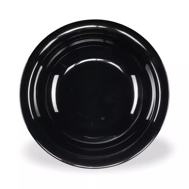 16 oz Black Sierrus Melamine Rimmed Bowl with commercial grade durability, shatter resistant construction and temperature insulated design. Perfect for soups, salads, pasta and foodservice applications.