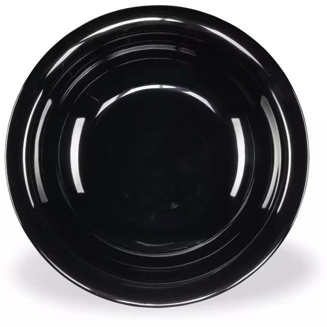 16 oz Black Sierrus Melamine Rimmed Bowl with commercial grade durability, shatter resistant construction and temperature insulated design. Perfect for soups, salads, pasta and foodservice applications.