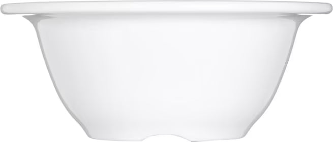 10 oz White Sierrus Melamine Rimmed Nappie Bowl with commercial grade durability, shatter resistant construction and temperature insulated design. Perfect for soups, cereals, salads, desserts and foodservice applications.