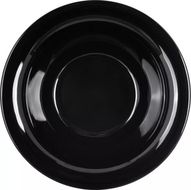 10 oz Black Sierrus Melamine Rimmed Nappie Bowl with commercial grade durability, shatter resistant construction and temperature insulated design. Perfect for soups, cereals, salads, desserts and foodservice applications.