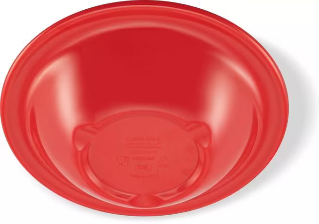 8 oz Red Sierrus Melamine Rimmed Bowl with commercial grade durability, shatter resistant construction and temperature insulated design. Perfect for soups, cereals, salads, desserts and foodservice applications.
