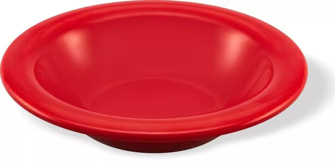 8 oz Red Sierrus Melamine Rimmed Bowl with commercial grade durability, shatter resistant construction and temperature insulated design. Perfect for soups, cereals, salads, desserts and foodservice applications.