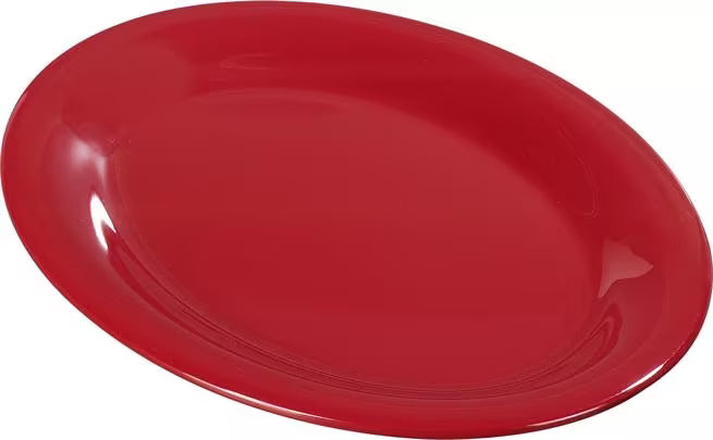 12 x 9 Inch Red Sierrus Melamine Oval Platter Tray with commercial grade durability, shatter resistant construction and temperature insulated design. Perfect for appetizers, seafood, entrees and shared dishes.