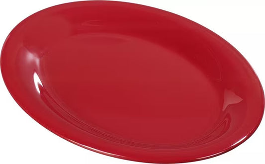 12 x 9 Inch Red Sierrus Melamine Oval Platter Tray with commercial grade durability, shatter resistant construction and temperature insulated design. Perfect for appetizers, seafood, entrees and shared dishes.