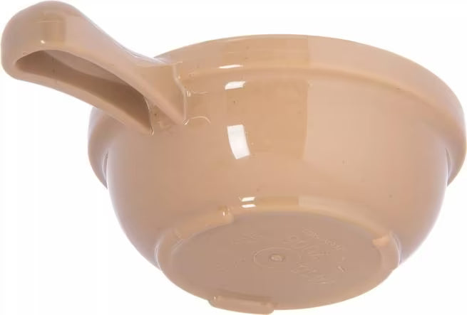 8 oz Stone Handled Soup Bowl with durable commercial grade SAN construction, thick walled heat retaining design and an integrated handle. Ideal for soups, broths, chili, stews and hot beverages.