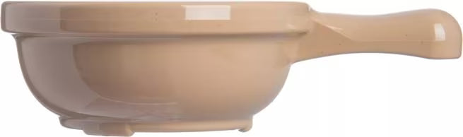 8 oz Stone Handled Soup Bowl with durable commercial grade SAN construction, thick walled heat retaining design and an integrated handle. Ideal for soups, broths, chili, stews and hot beverages.