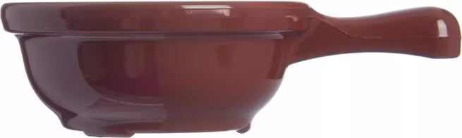 8 oz Lennox Brown Handled Soup Bowl with durable commercial grade SAN construction, thick walled heat retaining design and an integrated handle. Ideal for soups, broths, chili, stews and hot beverages.