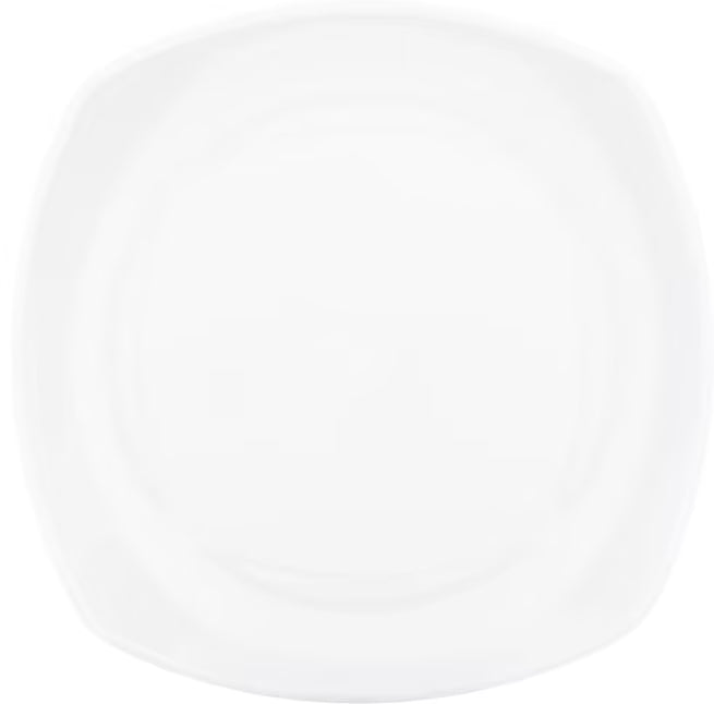 9.5 Inch White Melamine Upturned Corner Medium Square Plate with commercial grade durability, shatter resistant construction and a modern square design. Perfect for entrees, salads, pasta, egg rolls and spring rolls.