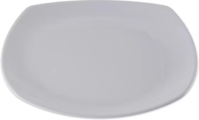 9.5 Inch White Melamine Upturned Corner Medium Square Plate with commercial grade durability, shatter resistant construction and a modern square design. Perfect for entrees, salads, pasta, egg rolls and spring rolls.