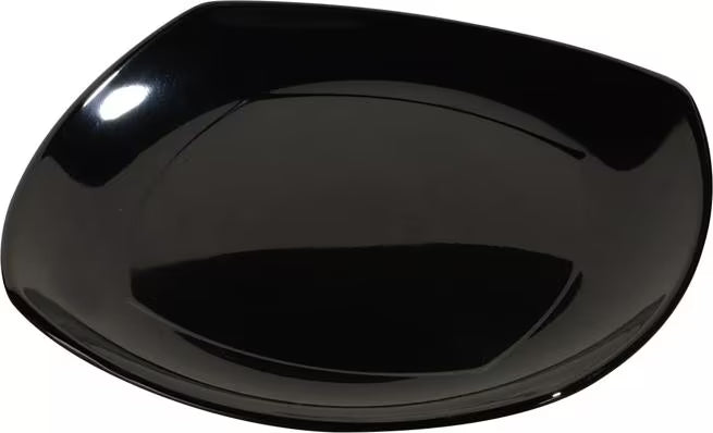 9.5 Inch Black Melamine Upturned Corner Medium Square Plate with commercial grade durability, shatter resistant construction and a modern square design. Perfect for entrees, salads, pasta, egg rolls and spring rolls.