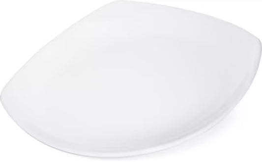 7.75 Inch White Melamine Upturned Corner Small Square Plate with commercial grade durability, shatter resistant construction and a modern square design. Perfect for salads, appetizers, egg rolls, spring rolls and desserts.
