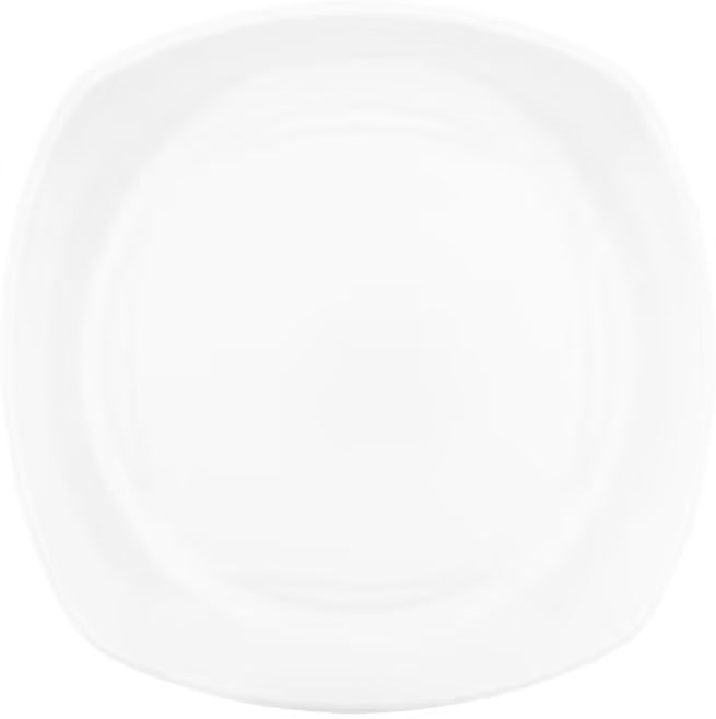 7.75 Inch White Melamine Upturned Corner Small Square Plate with commercial grade durability, shatter resistant construction and a modern square design. Perfect for salads, appetizers, egg rolls, spring rolls and desserts.