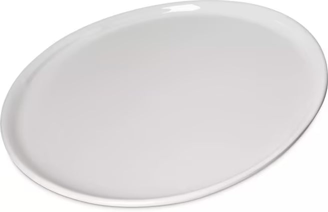 10.5 Inch Greige Stadia Melamine Dinner Plate with commercial grade break resistant construction and a modern organic shape. Perfect for serving steaks, seafood, pasta, sandwiches and complete meals.