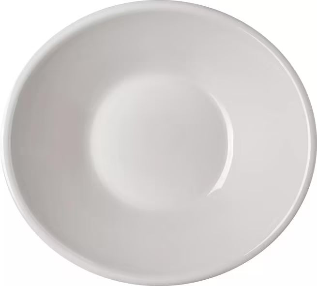52 oz Greige Stadia Melamine Bowl with commercial grade break resistant construction and a modern organic shape. Perfect for serving large salads, pasta, grain bowls, noodle dishes, shared side dishes and family style servings.