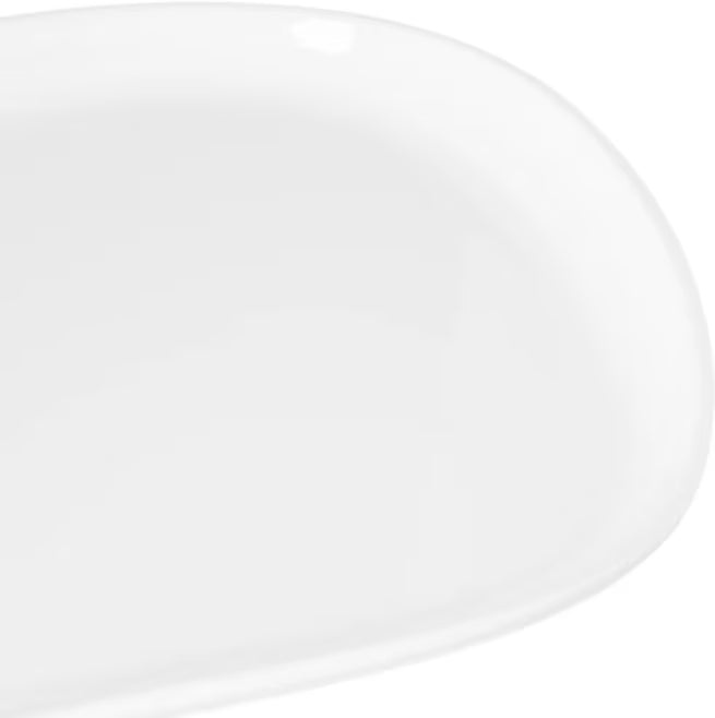 13 x 7 Inch White Stadia Melamine Platter with commercial grade break resistant construction and a modern organic shape. Perfect for serving appetizers, seafood, sandwiches, entrees, desserts and shared dishes.