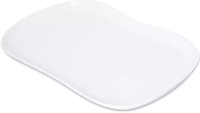 13 x 7 Inch White Stadia Melamine Platter with commercial grade break resistant construction and a modern organic shape. Perfect for serving appetizers, seafood, sandwiches, entrees, desserts and shared dishes.