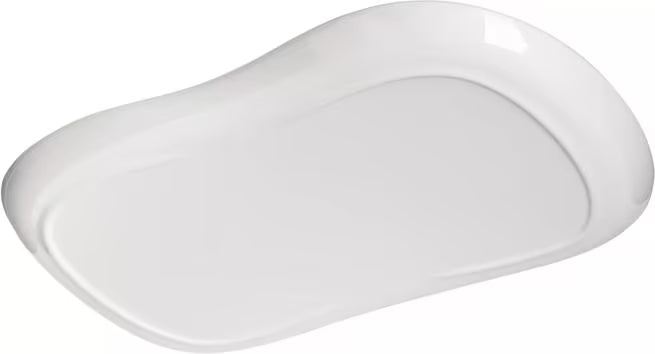 13 x 7 Inch Greige Stadia Melamine Platter with commercial grade break resistant construction and a modern organic shape. Perfect for serving appetizers, seafood, sandwiches, entrees, desserts and shared dishes.