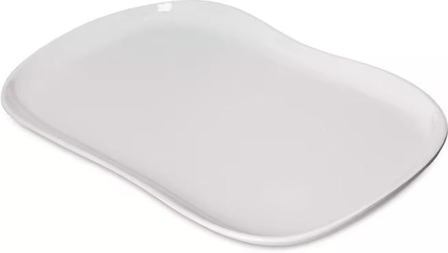 13 x 7 Inch Greige Stadia Melamine Platter with commercial grade break resistant construction and a modern organic shape. Perfect for serving appetizers, seafood, sandwiches, entrees, desserts and shared dishes.