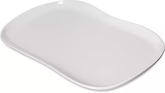 13 x 7 Inch Greige Stadia Melamine Platter with commercial grade break resistant construction and a modern organic shape. Perfect for serving appetizers, seafood, sandwiches, entrees, desserts and shared dishes.