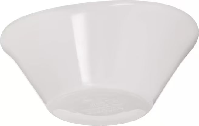 4 oz Greige Stadia Melamine Sauce Cup with commercial grade break resistant construction and a modern organic shape. Perfect for serving dipping sauces, condiments, dressings, salsa, butter and toppings.