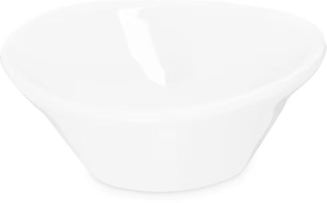 2 oz White Stadia Melamine Sauce Cup with commercial grade break resistant construction and a modern organic shape. Perfect for serving dipping sauces, condiments, dressings, salsa, butter, seasonings and tasting portions.