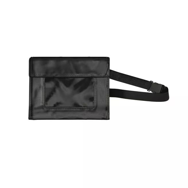 6 Inch Black WipesPlus Table/Food Sanitizing Pack Holder with adjustable belt. Designed for WipesPlus Table Wipes and No-Rinse Food Contact Multi-Surface Wipes refill packs. Compatible with models 37505 and 37608.