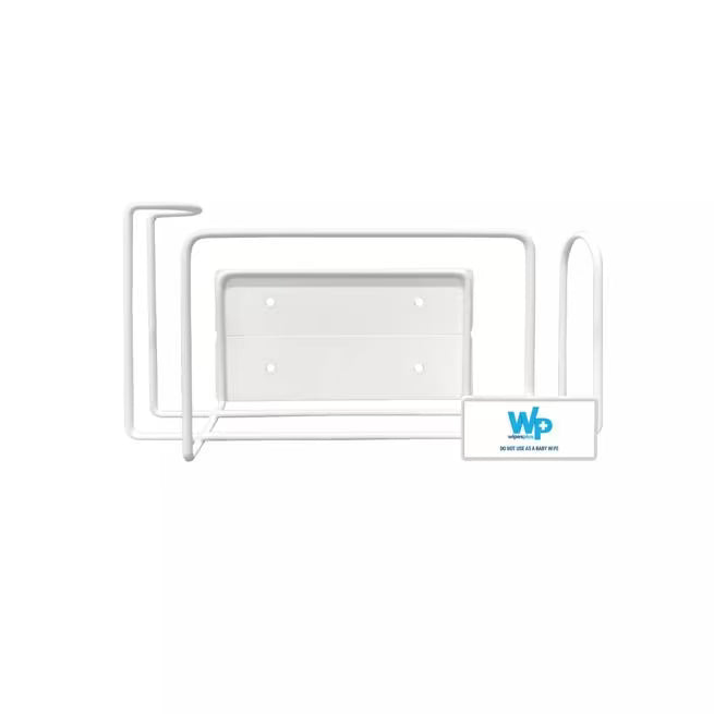 5.25 Inch White WipesPlus Wire Bracket designed for WipesPlus 80CT Refill Packs. Features durable wire construction, vertical or horizontal mounting options and included screw and tape mounting hardware.